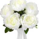 Peonies Artificial Flowers, 17 Inch Fake Silk Peonies Flowers Bouquet with Stems for Vase Arrangements, Wedding Centerpiece Party Home Decor (White)