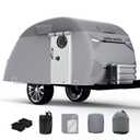 Umbrauto Teardrop Travel Trailer Cover - 8'-10' Fits R-Pod & Clamshell Trailers, 7 Layers Top Heavy Duty Waterproof Camper Cover with Windproof Strap