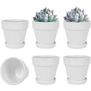 vensovo 4 Inch White Ceramic Pot for Plant with Saucer - 6 Pack Small Ceramic Plant Pot with Drainage Hole, Flower Pot with Tray, Succulent Pot for Indoor Outdoor Plant