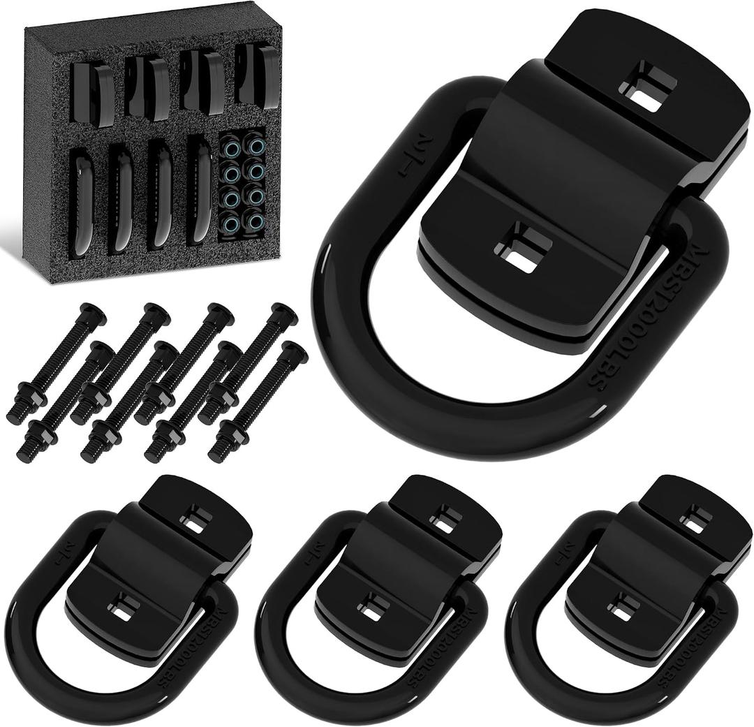 1/2" D Ring Tie Down Anchors Heavy Duty Bolt-On Forged D Ring, 12000Lbs Break Strength Tie Down Anchors Hooks for Trailers, Vans, Trucks, Rvs and Cargo Tie Downs with Screws & Bolts (4PCS)