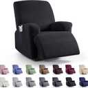 KinCam Recliner Covers, Stretch Reclining Chair Covers, Recliner Sofa Slipcovers Stripe Jacquard Recliner Couch Covers Furniture Protector Covers for Pet Kid (1 Seater, Black)