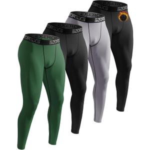 4 Pack Men's Thermal Compression Pants Fleece Lined Long Johns Winter Athletic Workout Leggings Baselayer (Medium, Black/Gray/Black/Dark Green)