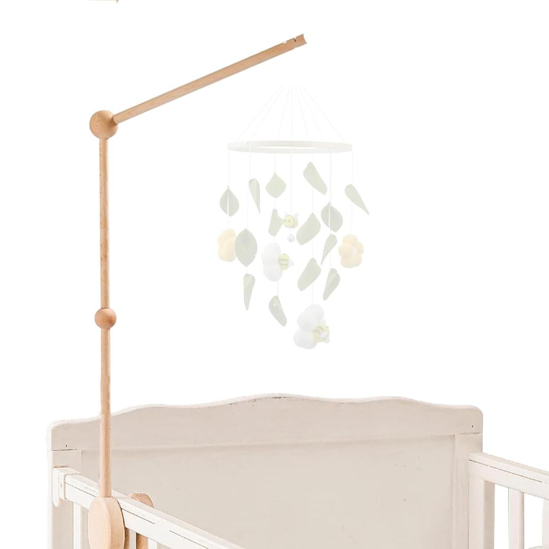 Baby Crib Mobile Arm - 30 Inch Wooden Mobile Hanger for Crib, Baby Mobile Holder for Baby Girls Boys Nursery Decor - with Anti Slip Attachment (Wall Mount Arm)