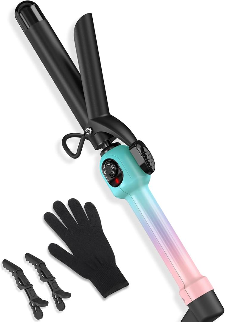 1 Inch Ceramic Curling Iron for Short Hair & Long Hair, Hair Curler with Temp Dial 280-450F for Classic Curls, Dual Voltage, Gradient Color
