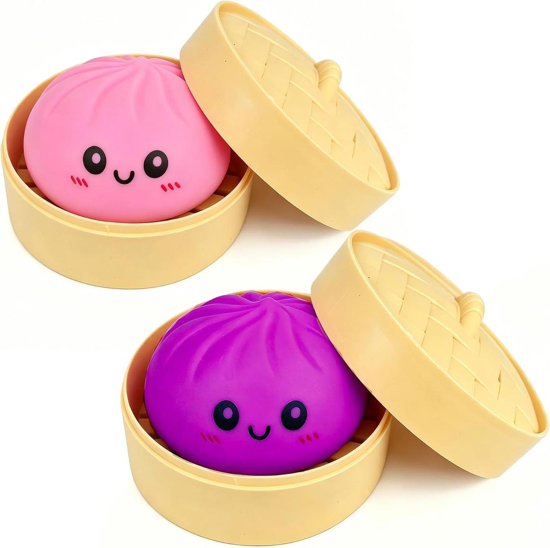 Fuchsia and Pink Dumpling Squishies New Mystery Squishies Dumpling with Box Stress Relief Balls Sensory Toys Desk Squeeze Toys Gift(2PCS)
