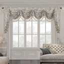 Loom and Mill Luxury Waterfall Valances for Windows, Jacquard Thick Swag Waterfall Curtains Valance with Tassels for Living Room, Bedroom Party Banquet Decorations (Grey, W110 Inch, 1 Panel)