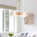 Dia 21 Inch Modern Glass Chandelier for Dining Room, 3-Light Vintage Chandelier for Foyer, Gold Pendant Light for Farmhouse Bedroom Entryway Kitchen