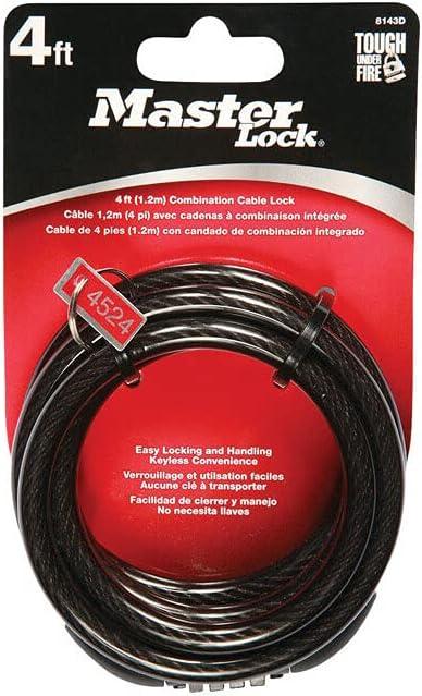 Master Lock Cable Lock, Standard Combination Bike Lock, 4 ft. Long, Black, 8143D, 6 Pack
