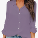 OMSJ Women Button Down Shirts Long Sleeve Chiffon Office V Neck Casual Business Blouses Tops, S