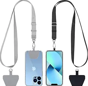 CACOE Phone Lanyard 2 Pack-2× Adjustable Neck Strap,2× Phone Patches,Universal Cell Phone Multifuctional Patch Lanyards Compatible with Most Smartphones(Black+Gray)