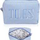 Empty Mahjong Bag Thickened American Mahjong Tiles Bag with Zipper Storage Pouch for Board Game Pieces Game Party Travel Gatherings Accessories, 10.4''x5.6'', Case Only (Tiles,Striped Blue)