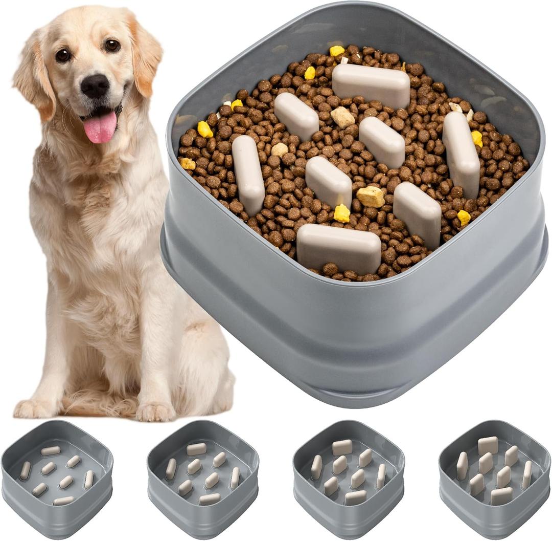 Slow Feeder Dog Bowls for Large Breed, Adjustable Dog Cat Puzzle Slow Feeder Bowl, Slow Eating Maze Dog Puppy Food Dish for Small Medium Large Size Pet, One Size Gray