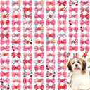 Tondiamo 100 Pieces Pink Valentine Dog Hair Bows with Rubber Bands Red Purple Rhinestone Puppy Grooming Topknot Bow Candy Tree Santa Reindeer Pet Hair Accessories for Small Girl