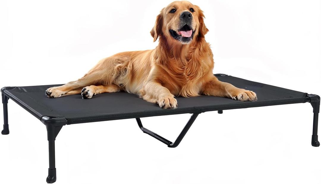 Veehoo Cooling Elevated Dog Bed, Portable Raised Pet Cot with Washable & Breathable Mesh, No-Slip Feet Durable Dog Cots Bed for Indoor & Outdoor Use, X Large, CWC1803-XL (Black)