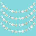 Newwiee 4 Pack 40ft Starfish Seashell Garland Ocean Coastal Nautical Party Decoration White Finger Starfish Sea Shell Cutouts Hanging Bunting Banner Under The Sea Mermaid Wish Birthday Beach Decor