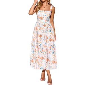 YATHON Long Summer Dresses for Women 2026 Casual Yellow Floral Maxi Beach Vacation Wear with Pockets Sundress Getaway (YT638-Yellow Floral 06, S)