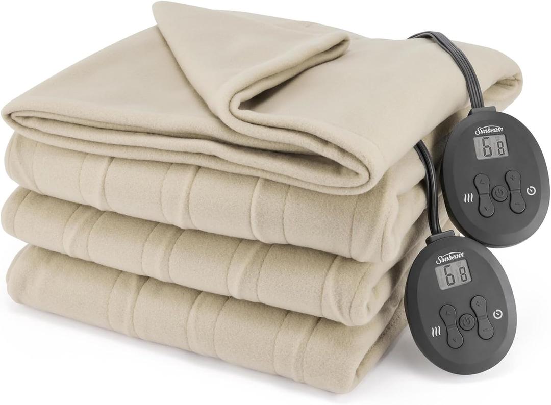 Sunbeam Royal Ultra Fleece Heated Electric Blanket King Size, 90" x 100", 12 Heat Settings, 12-Hour Auto Shut-Off, Machine Washable, Pebble Beige