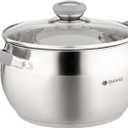 Daniks Modern 4 Quart Stainless Steel Stock Pot with Glass Lid, Tri-Ply Bottom for Even Heating, Induction Compatible, Dishwasher Safe, Heatproof Handles