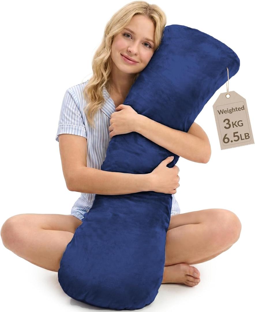 ODOXIA Weighted Pillow for Adults 6.5lbs (41" x 12") | Sleep Better & Feel Calm | Weighted Body Pillow for Stress Relief | Sleeping Hugging Pillows for Adults | Helps to Focus | Pillow (Blue, Big)