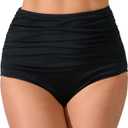 Womens High Waisted Full Ruched Bikini Swimsuit Bottoms Tummy Control Full Coverage Bathing Suit Bottoms (Medium, Black1)