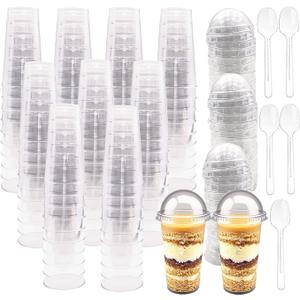 120 Pack 3Oz Mini Dessert Cups with Dome Lids Spoons, Plastic Shooter Parfait Cups for Parties, BPA Free Clear Appetizer Cheesecake Yogurt Cups for Ice Cream, Pudding, Tasting Party