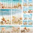 13 Pcs Beach Kitchen Decor Set 3 Seashell Kitchen Curtains Valance 2 Beach Rugs and Mats 4 Coastal Hand Towels 2 Pot Holders 2 Oven Mitts for Summer Home Decor Cooking Grilling Housewarming Gift