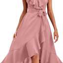 RETTYGARDEN Women's 2026 Summer Cross Midi Dress Casual Boho Deep V Neck Short Sleeve Ruffle Hem Split Beach Long Dresses (Large, Pink)