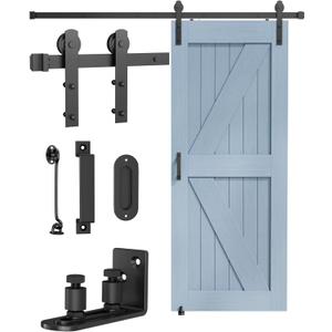 Barn Door Hardware Kit -6.6FT Sliding Door Hardware with Adjustable Floor Guide, 2 Handles and Latch -Fit 36''-40'' Wide Panel, I Shape Hanger, Black
