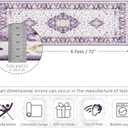 Amearea Vintage Design Area Rugs for Living Room, 2x6 Machine Washable Floral Collection Traditional Bedroom Rug, Low Pile Cute Kids Room Print Carpet, No Slip Office Kitchen Home Decor, Purple