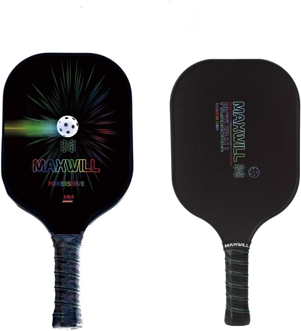 Maxwill Powerserve Pickleball Paddles Set of 2-USAPA Approved for Tournaments | Lightweight 7.8oz for Beginners & Casual Players | Large Sweet Spot & Carbon Fiber Construction