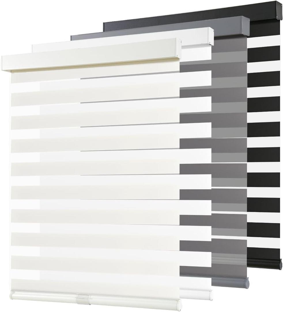 AOSKY Cordless Zebra Blinds for Windows Pull Down Roller Window Shades Dual Layer Light Filtering Privacy for Day and Night, Free-Stop Door Shades for Home Easy to Install (28" W X 72" H, Beige)