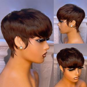 Pixie Cut Wig For Black Women Brazilian Virgin Human Hair Short Blonde Hair Straight Layered Full Machine Made Non Lace Front Glueless Wig 4#