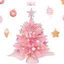 Wangchao Craft 20" Mini Pink Christmas Tree Table Top Artificial Xmas Tree Small Christmas Tree with Lights, Star Treetop and Balls, Tabletop for Girls Rooms