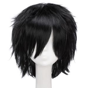Unisex Women Mens Male Short Black Fluffy Straight Hair Wigs Anime Cosplay Party Dress Costume Synthetic Wig
