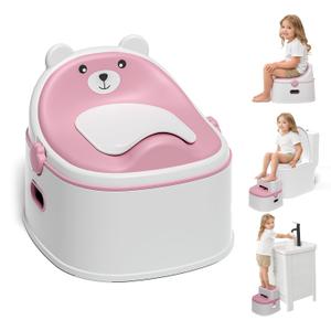 3-in-1 Toddler Potty Training Toilet for Boys & Girls - Convertible Potty Chair with Step Stool for Toddlers 1-3, Anti-Slip Design Toddler Toilet Seat - Removable & Easy to Clean (Pink)