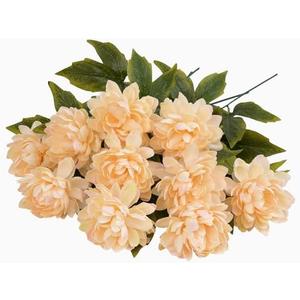 Artflower 10 Pcs Artificial Silk Dahlia Bouquet with Long Stem, 15” Champagne Fake Flower Floral Arrangements Wedding Bridal Bouquet for Autumn Thanksgiving Festival Table Centerpieces Home Decor