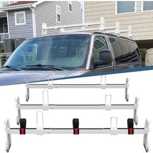 Universal Van Roof Rack 3 Bar Set, Adjustable Length 41.5''- 70'', Van Roof Ladder Rack Fit for Chevy Express 1500 2500 3500 Ford Econoline GMC Savana Cargo Vans with Rain Gutter