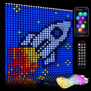 High Pixel Smart Curtain Lights - LED Pioneering App Controlled Color Changing American Flag Light Outdoor Indoor for Christmas, Halloween, Shop, Bar, IP65 Waterproof 9.85x9.85Ft