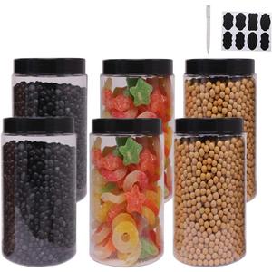 zmybcpack 6 Pack 40 oz Plastic Jars With Lids, Extra Labels, 1 Pen, Clear PET Seal Jar for Food Storage,Wide Opening Storage jar for Dry Food, Peanut, Powder, Kitchen & Craft Storage