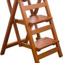 KINGBO Step Stool for Adults/Step Ladder/Counter Chair, 3-Step Folding Portable Wooden Step Stool, Anti-Slip & Lightweight (Nut - Brown)
