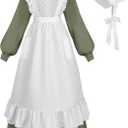Nuoqi Prairie Dress Women Adult Pioneer Dress Long Colonial Costume with Bonnet Apron (M)