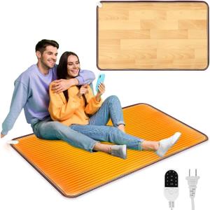 PVC 110V Heated Floor Mat Heater for Foot Warmer Under Desk 31.5 x 20 Inch Carbon Crystal Wood Stripe Electric Heating Carpet Pad Energy Saving Indoor Heated Rug for Home Office House Brown