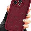 Burgundy Red Phone Case for iPhone 14 Pro Max, Cute Aesthetic Red Bow Design Case, Soft Silicone Slim Shockproof Protective Phone Cover for Women Girls - Maroon