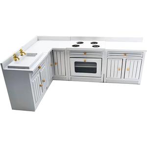 Dollhouse Decoration Accessories,1:12 Dollhouse Miniature Furniture Wooden Kitchen Cabinet Set Freely Combined (White)