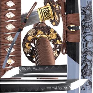 Entez Handcrafted Samurai Katana - Premium Damascus/T10 Clay Tempered Blades - Sharp Functional Japanese Swords, Full Tang