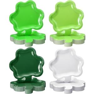 Havawish 60 Pcs Paper Plates Shamrock Shaped Disposable Plates Gradient Green White Lucky Clover Dinner Plates 9 x 9 Inch for Party Supplies Table Decorations