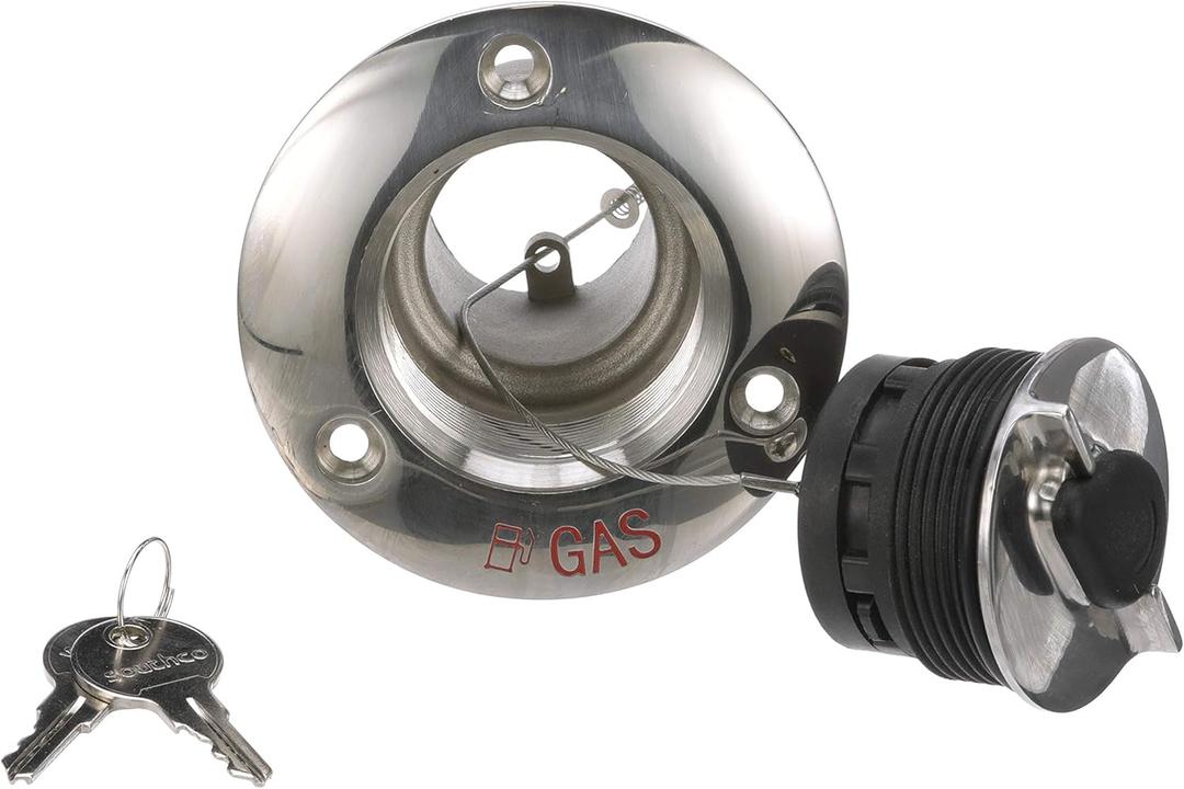 Seachoice 32051 Deck Mount Gas Fill Plate with Locking Cap – Cast 316 Stainless Steel – Includes 2 Keys, Polished, One Size