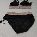 Blooming Jelly Women High Waisted Bikini Sets Tummy Control Swimsuits Color Block Two Piece Drawstring Bathing Suit (Large, Black)