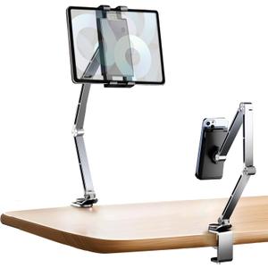 Tablet Stand Holder for Desk Aluminum Alloy Ipad Desk Mount Monitor with 360Rotate Base, Adjustable&Foldable Tablet Arm for 4.7"-15.6" Screen Phone,Kindle,Fire HD,Monitor (gray)