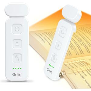 Gritin Reading Light, Rechargeable Book Light for Reading in Bed - Eye Caring 3 Color Temperatures, 5-Level Dimmable Brightness, Long Lasting, Compact Size Clip on Book Lamp for Bookworms-White